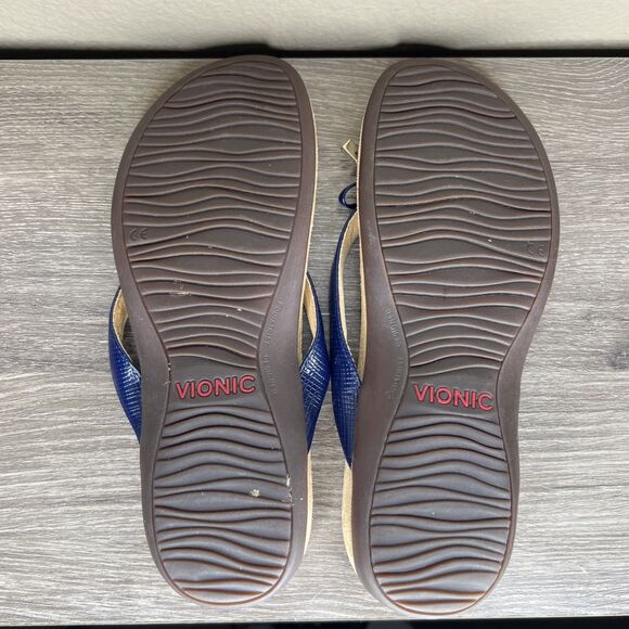 Vionic Flip Flop Shoes Sandals Bow Bella Women's 11? Navy Blue Comfort Support - Picture 8 of 11